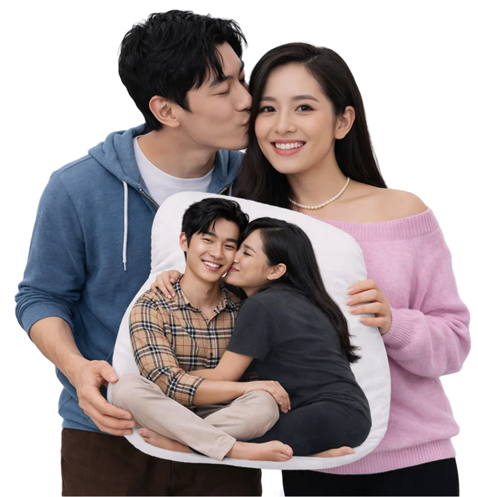 Family hugging their hugabu plush